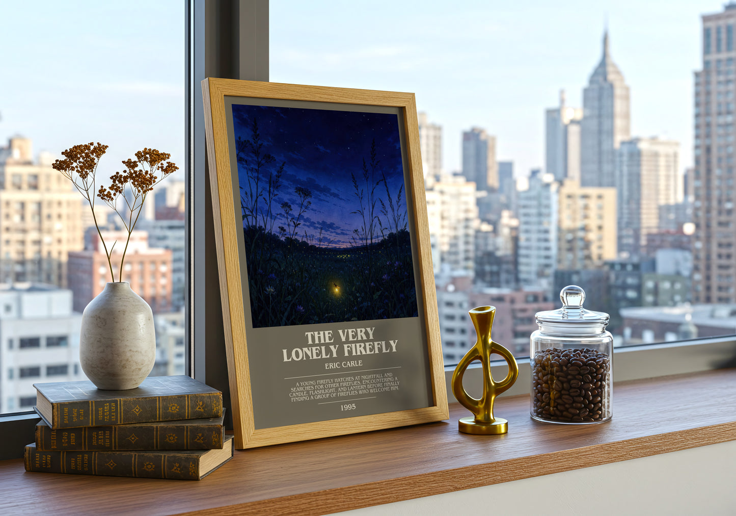 The Very Lonely Firefly bookish print framed by window – literary home decor