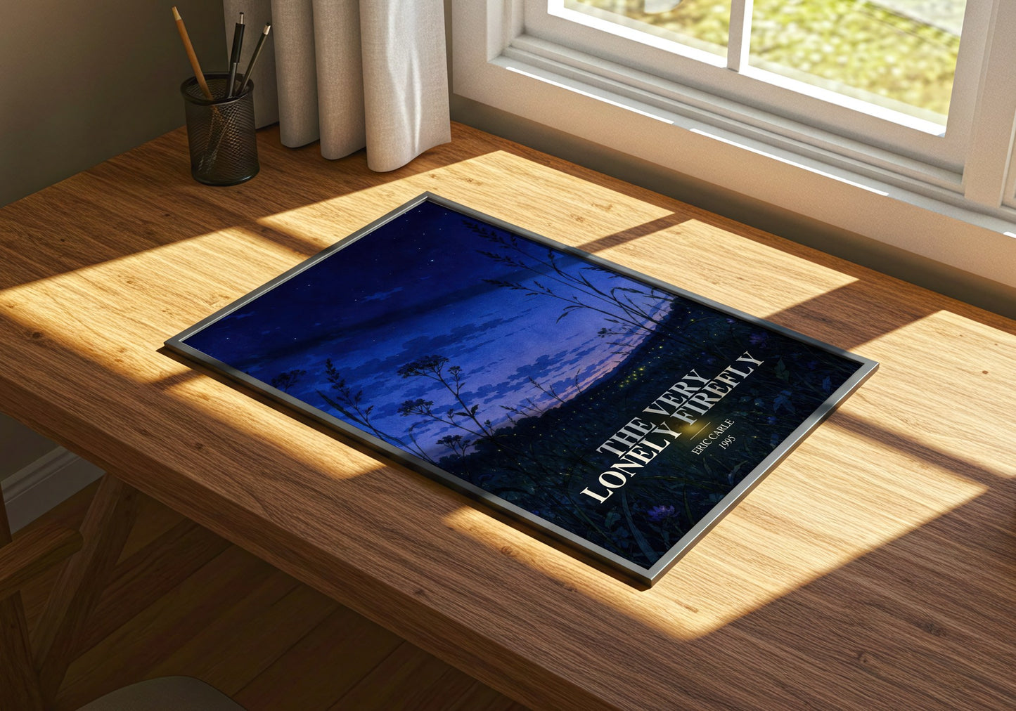 The Very Lonely Firefly watercolour book poster framed on wall – childrens wall art