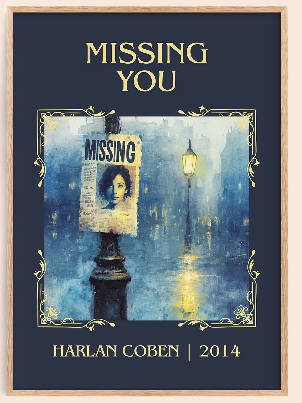 Missing You classic book art book poster by Harlan Coben – framed literary art print