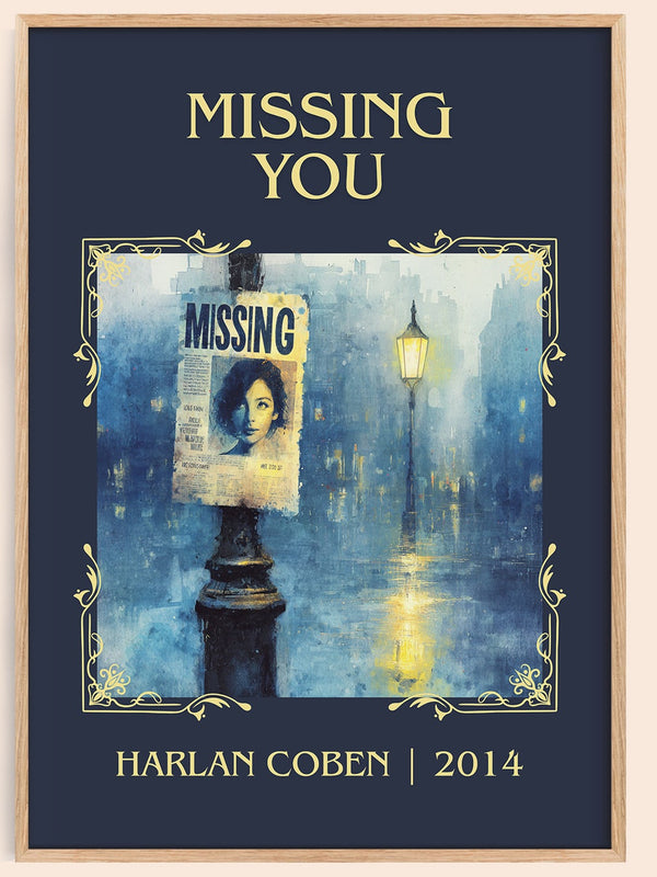 Missing You classic book art book poster by Harlan Coben – framed literary art print