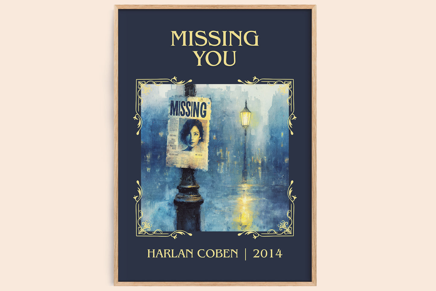 Missing You classic book art book poster by Harlan Coben – framed literary art print