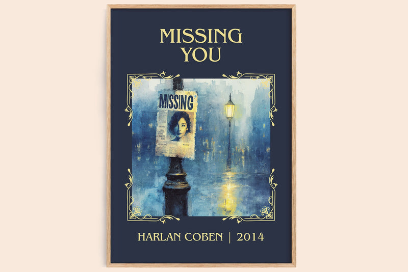 Missing You classic book art book poster by Harlan Coben – framed literary art print