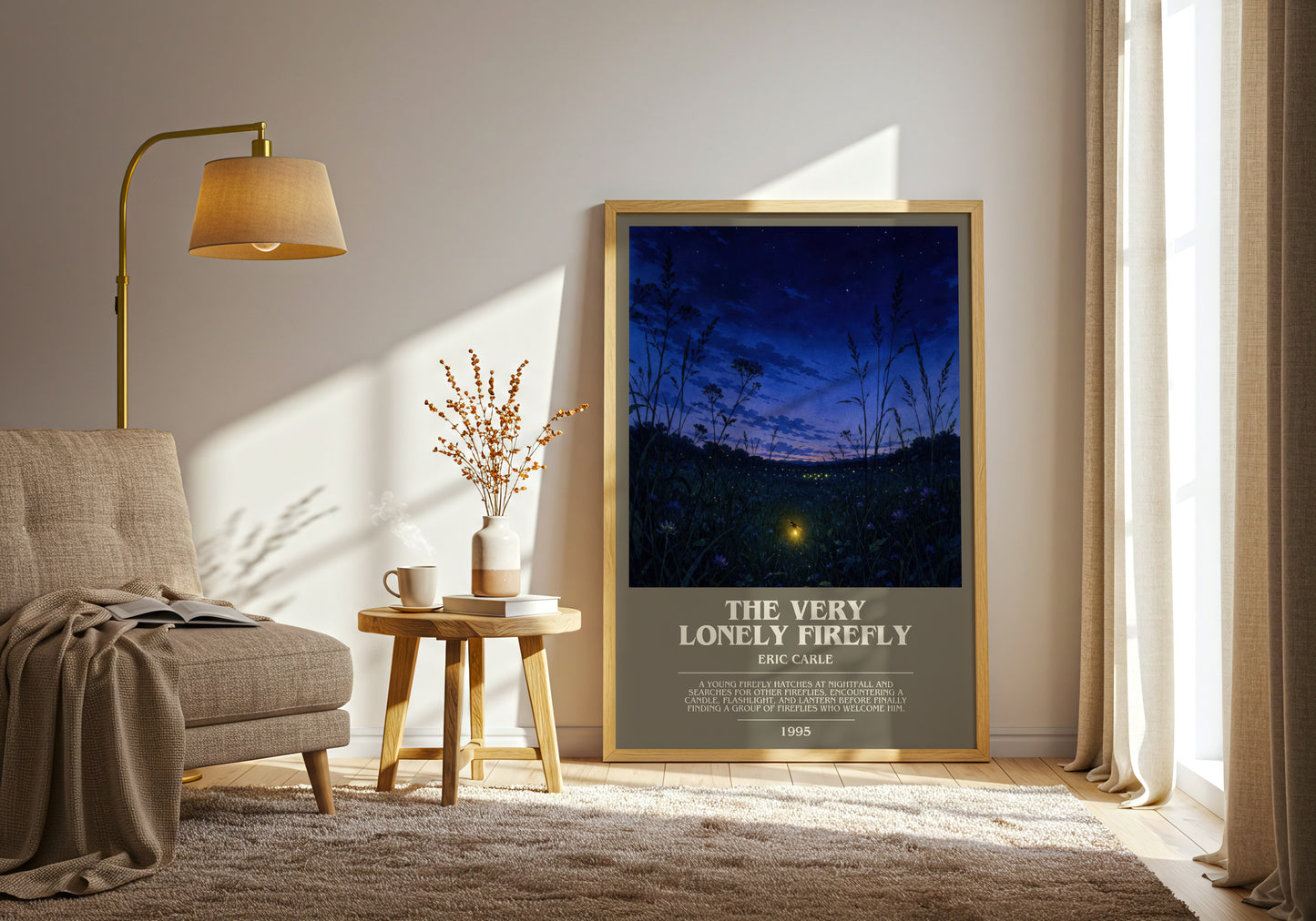 The Very Lonely Firefly bookish print on bookshelf – Eric Carle fan gift