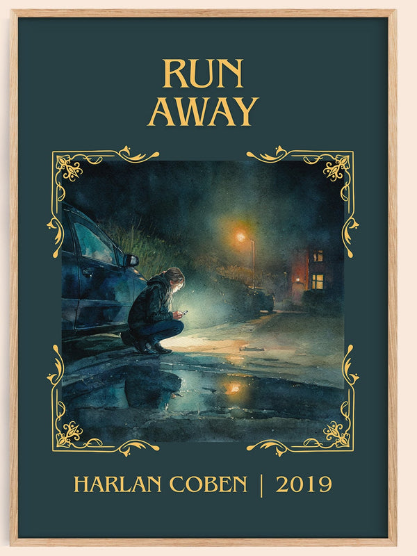 Run Away classic book art book poster by Harlan Coben – framed literary art print
