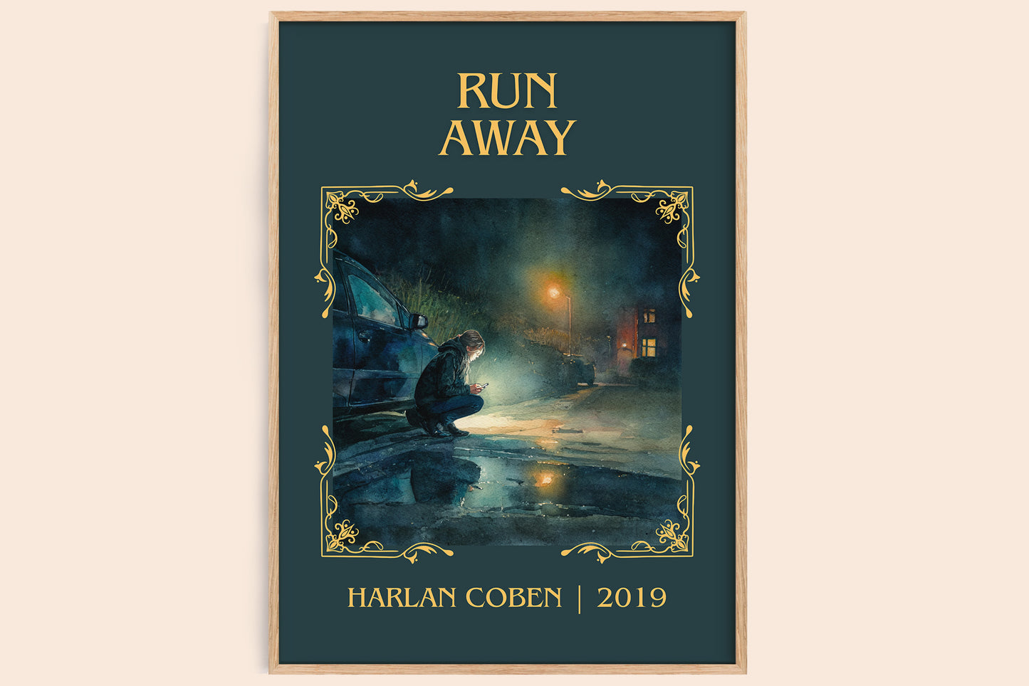 Run Away classic book art book poster by Harlan Coben – framed literary art print