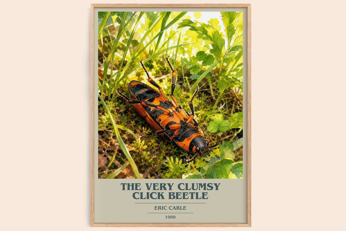 The Very Clumsy Click Beetle book cover book poster by Eric Carle – framed literary art print