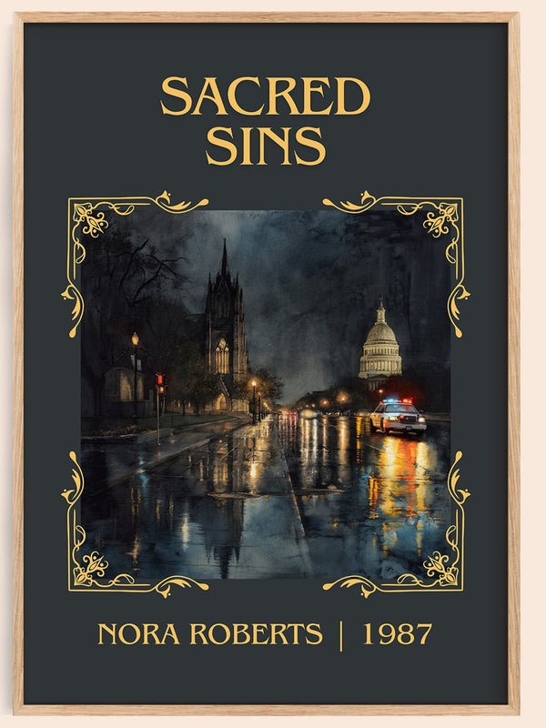 Sacred Sins classic book art book poster by Nora Roberts – framed literary art print