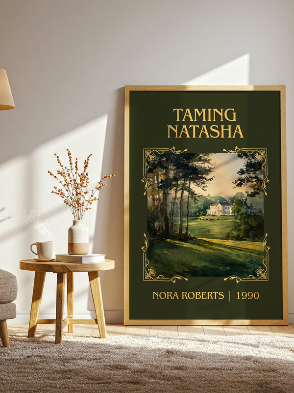 Taming Natasha classic book art print in frame leaning in hallway – romance wall art