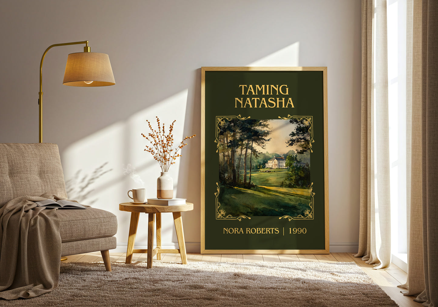 Taming Natasha classic book art print in frame leaning in hallway – romance wall art