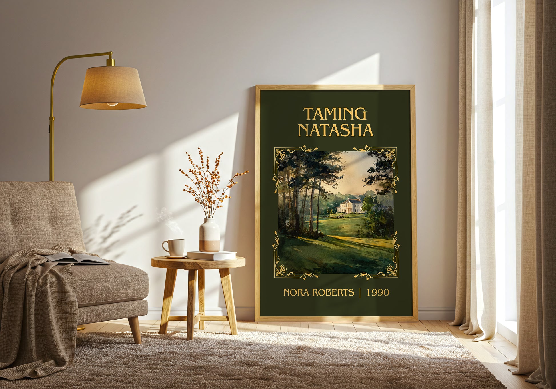 Taming Natasha classic book art print in frame leaning in hallway – romance wall art