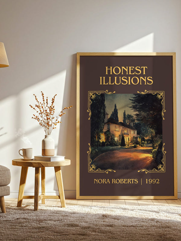Honest Illusions classic book art print in frame leaning in hallway – romance wall art