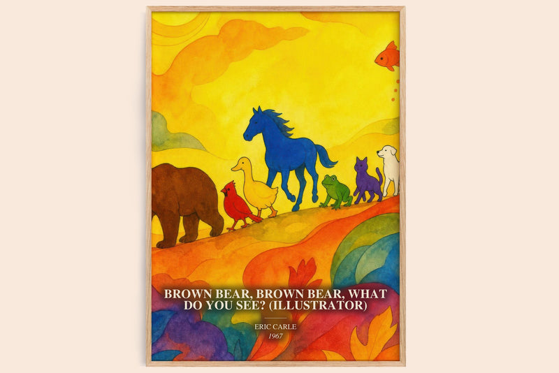 Brown Bear, Brown Bear, What Do You See? (Illustrator) watercolour book poster by Eric Carle – framed literary art print