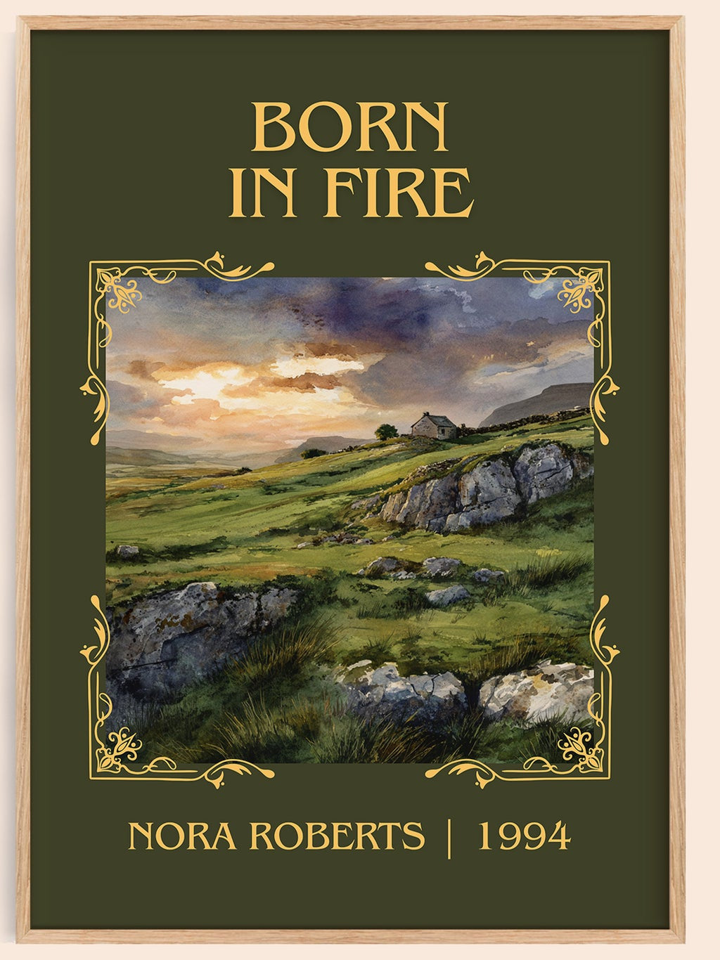 Born in Fire classic book art book poster by Nora Roberts – framed literary art print