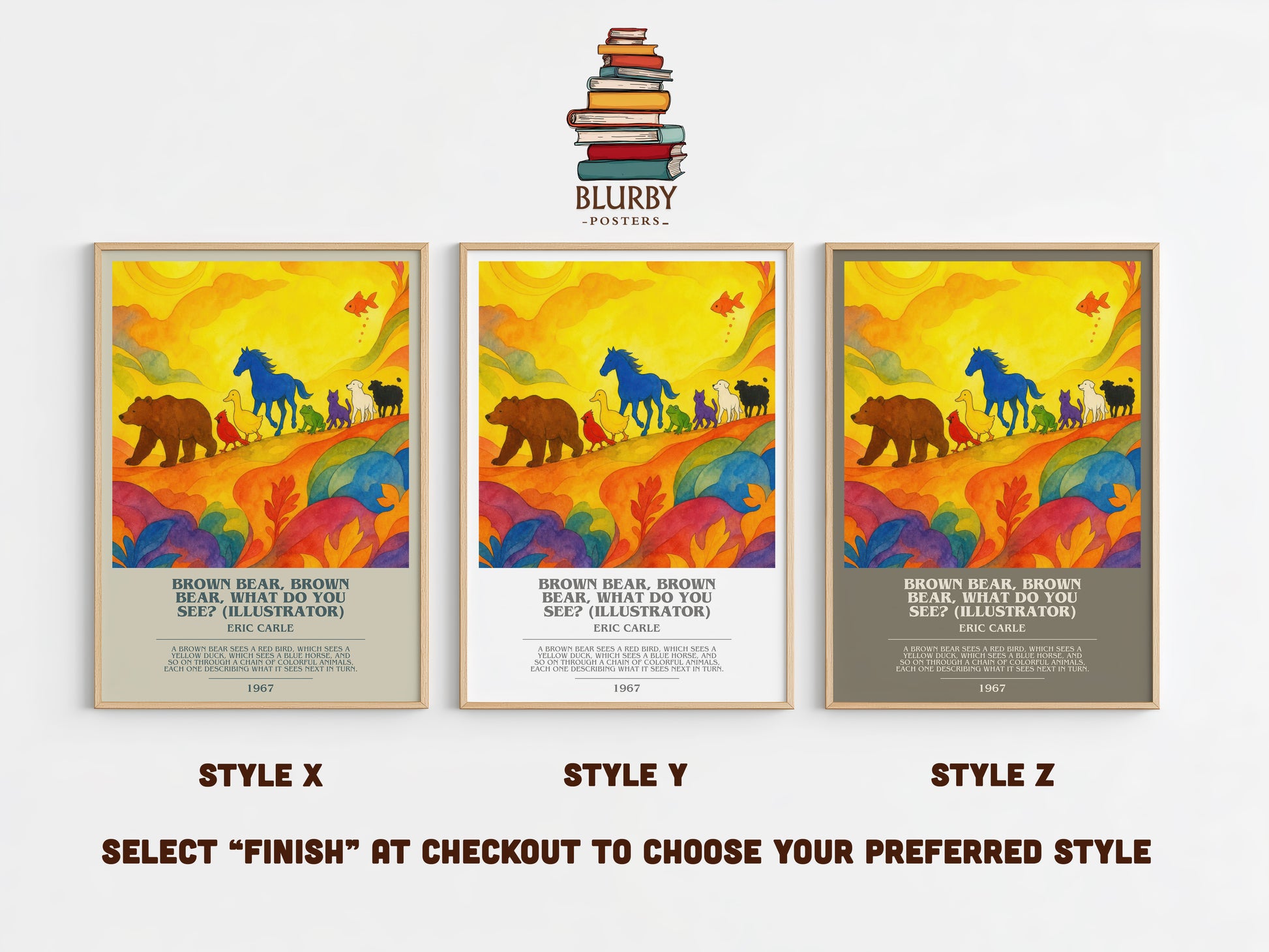Brown Bear, Brown Bear, What Do You See? (Illustrator) bookish print in frame leaning in hallway – childrens wall art