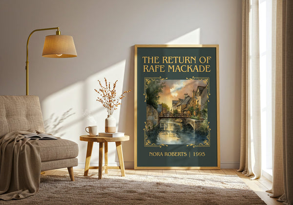The Return of Rafe MacKade classic book art print in frame leaning in hallway – romance wall art