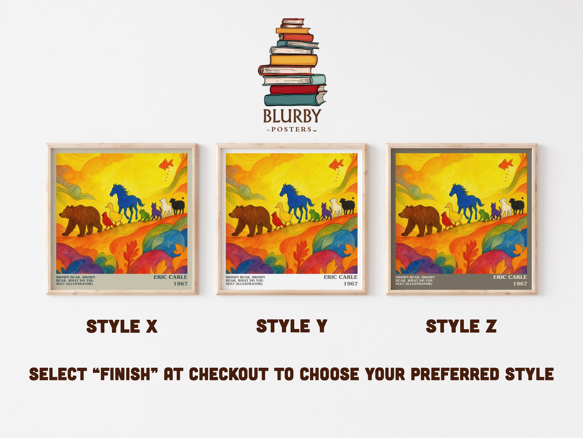 Brown Bear, Brown Bear, What Do You See? (Illustrator) literary print in frame leaning in hallway – childrens wall art