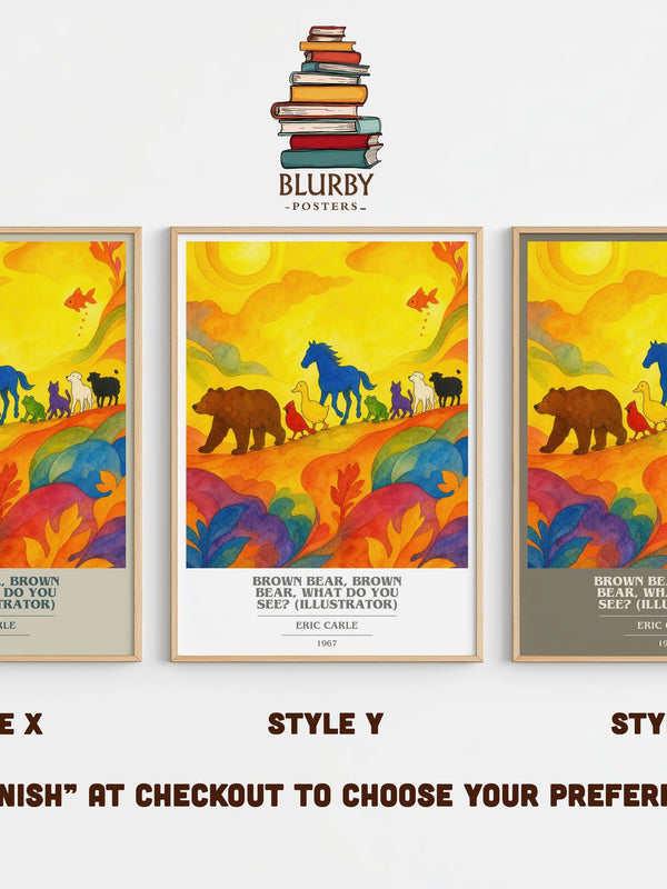 Brown Bear, Brown Bear, What Do You See? (Illustrator) book cover print in frame leaning in hallway – childrens wall art
