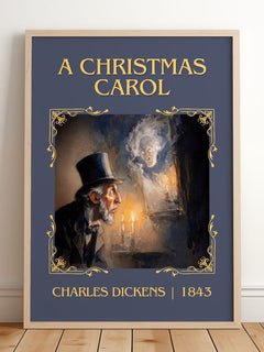 A Christmas Carol Classic Book Art Print by Charles Dickens – framed print leaning on a wooden floor