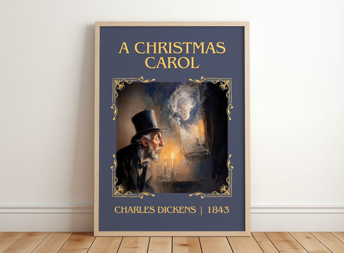 A Christmas Carol Classic Book Art Print by Charles Dickens – framed print leaning on a wooden floor
