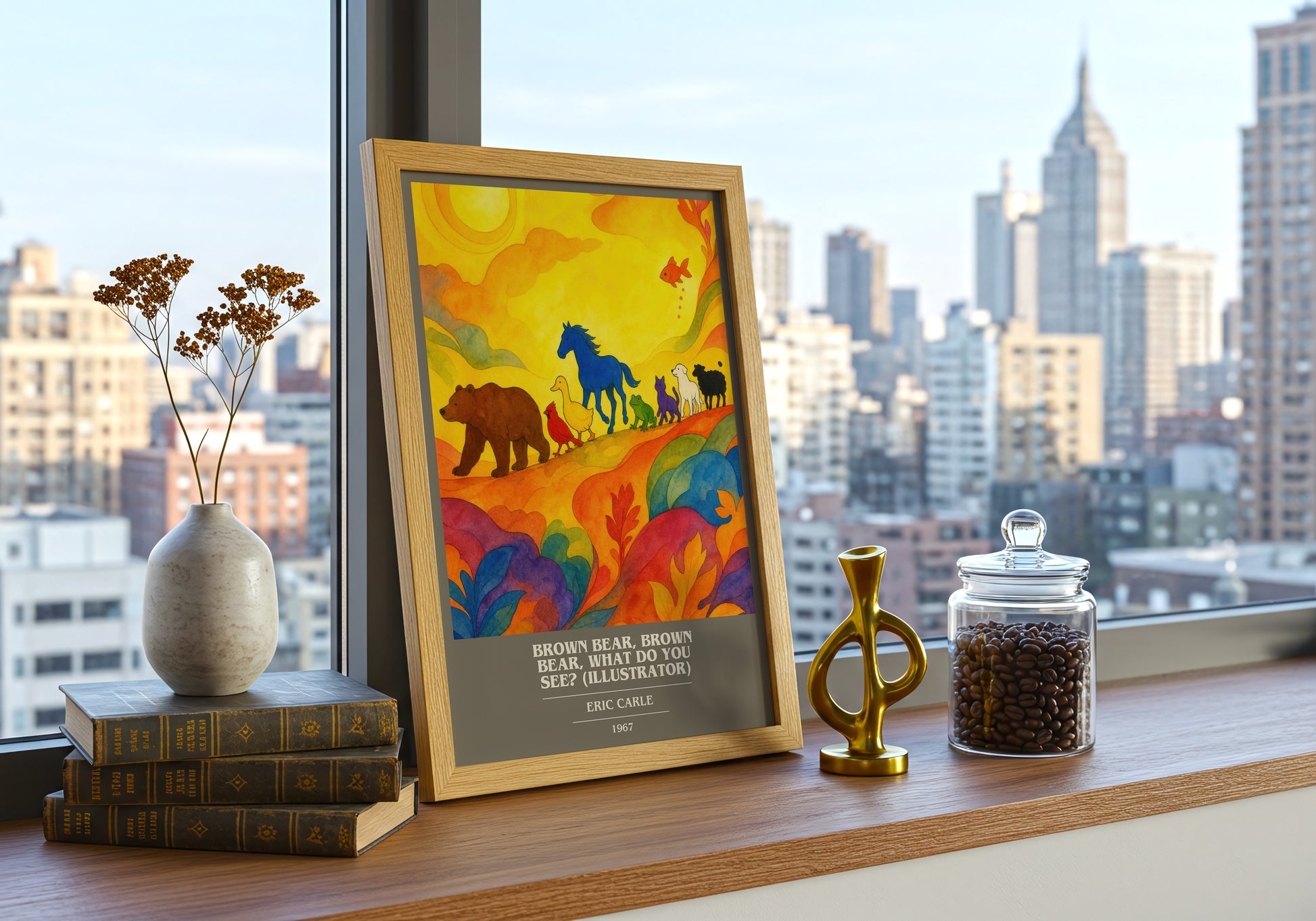 Brown Bear, Brown Bear, What Do You See? (Illustrator) book cover print framed by window – literary home decor