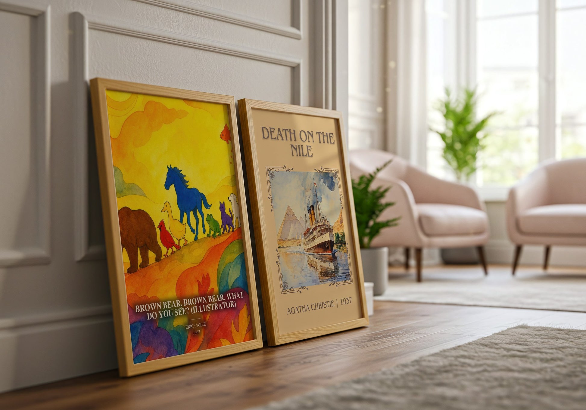 Brown Bear, Brown Bear, What Do You See? (Illustrator) watercolour print framed by window – literary home decor