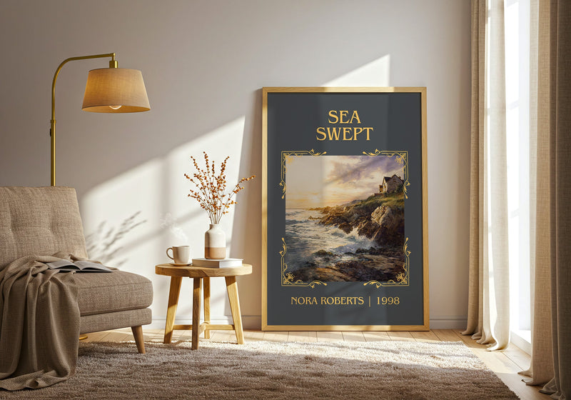 Sea Swept classic book art print in frame leaning in hallway – romance wall art