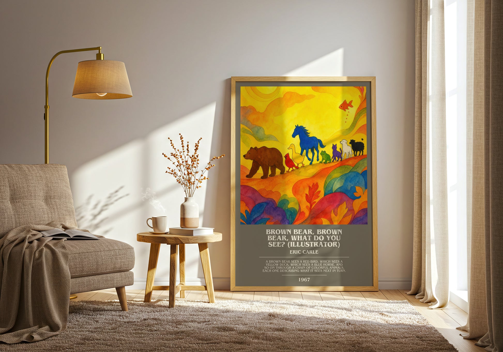 Brown Bear, Brown Bear, What Do You See? (Illustrator) bookish print on bookshelf – Eric Carle fan gift