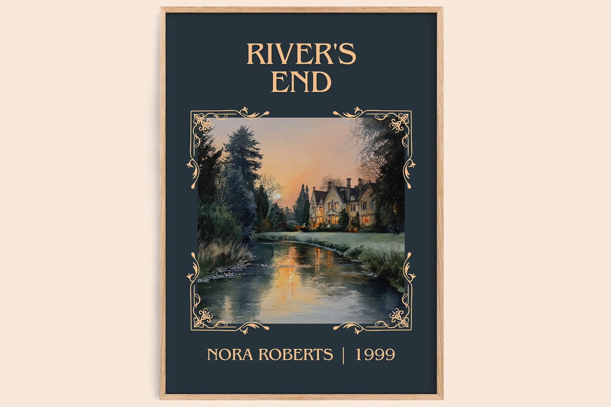 River's End classic book art book poster by Nora Roberts – framed literary art print