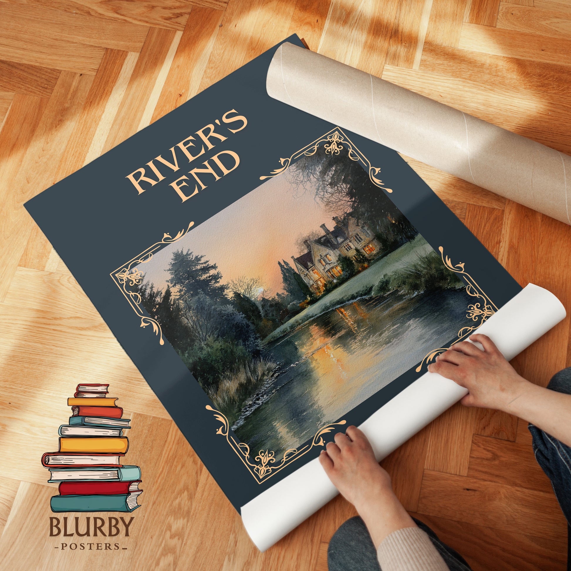 River's End classic book art print on bookshelf – Nora Roberts fan gift