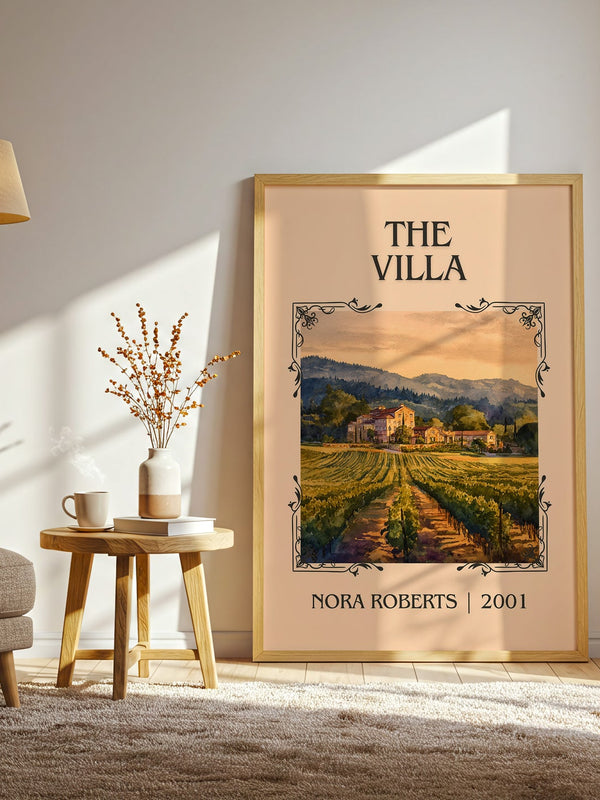 The Villa classic book art print in frame leaning in hallway – romance wall art