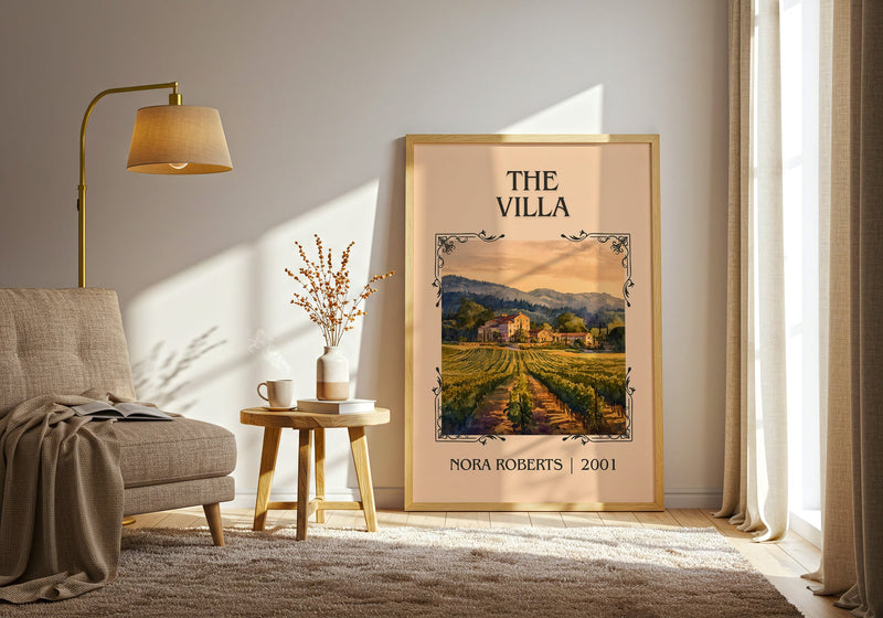 The Villa classic book art print in frame leaning in hallway – romance wall art