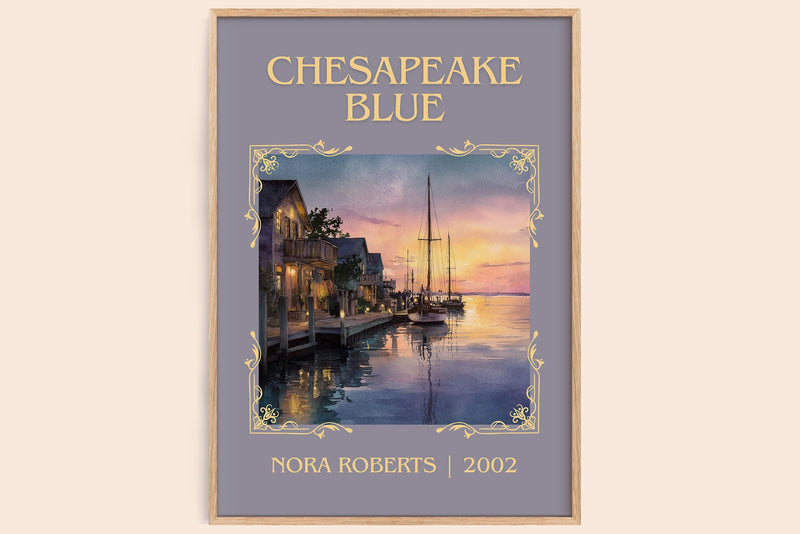Chesapeake Blue classic book art book poster by Nora Roberts – framed literary art print