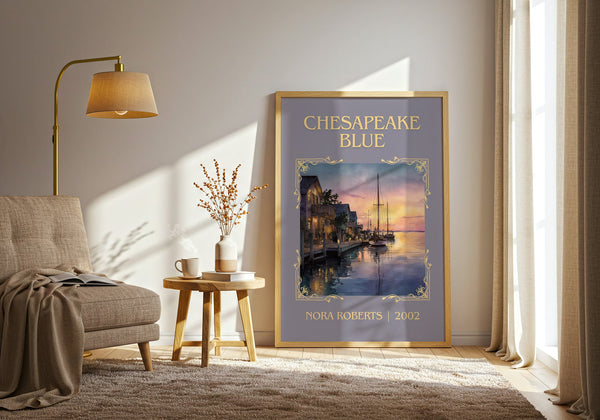 Chesapeake Blue classic book art print in frame leaning in hallway – romance wall art