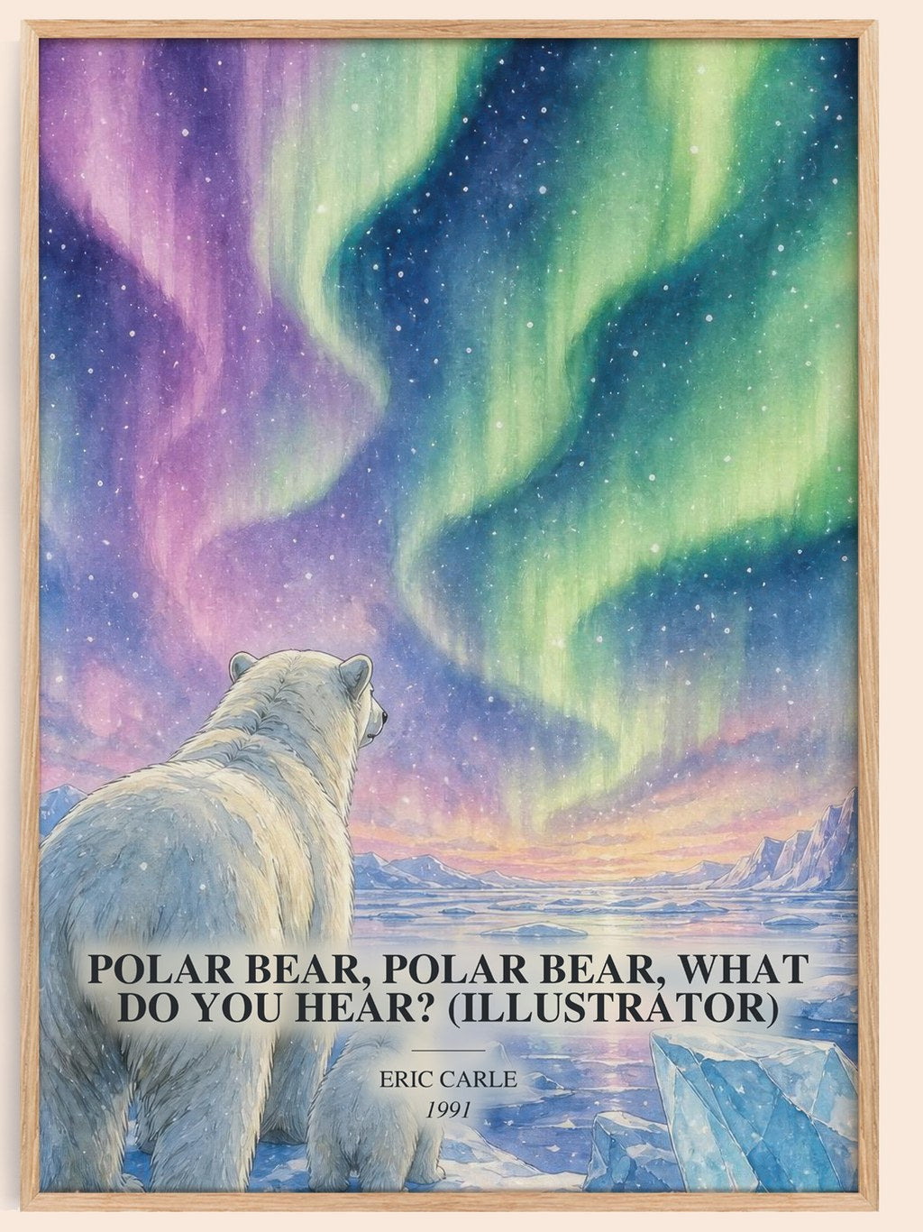 Polar Bear, Polar Bear, What Do You Hear? (Illustrator) watercolour book poster by Eric Carle – framed literary art print