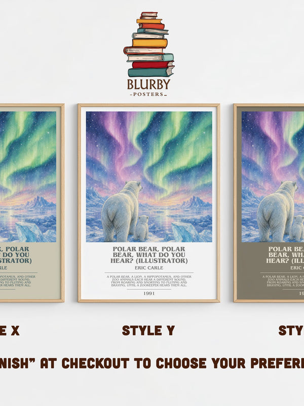 Polar Bear, Polar Bear, What Do You Hear? (Illustrator) bookish print in frame leaning in hallway – childrens wall art