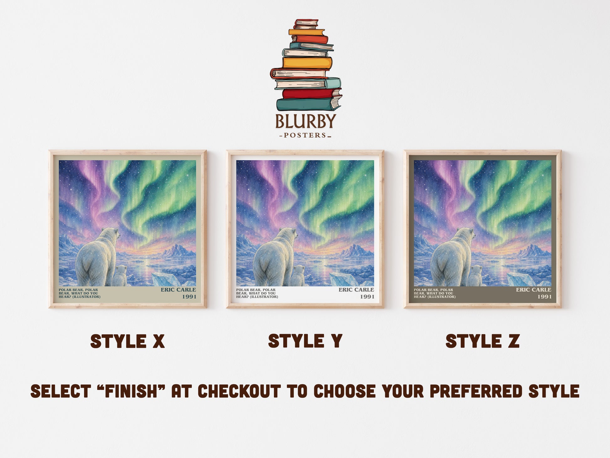 Polar Bear, Polar Bear, What Do You Hear? (Illustrator) literary print in frame leaning in hallway – childrens wall art