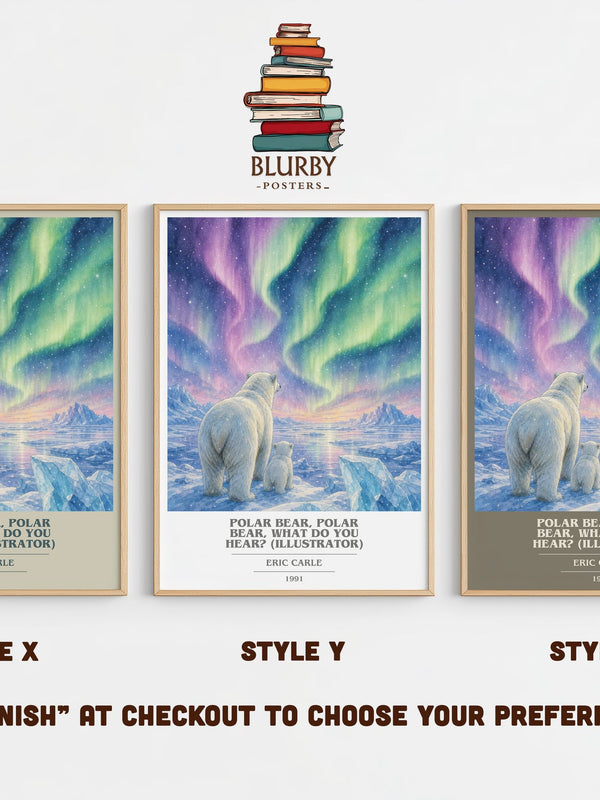 Polar Bear, Polar Bear, What Do You Hear? (Illustrator) book cover print in frame leaning in hallway – childrens wall art