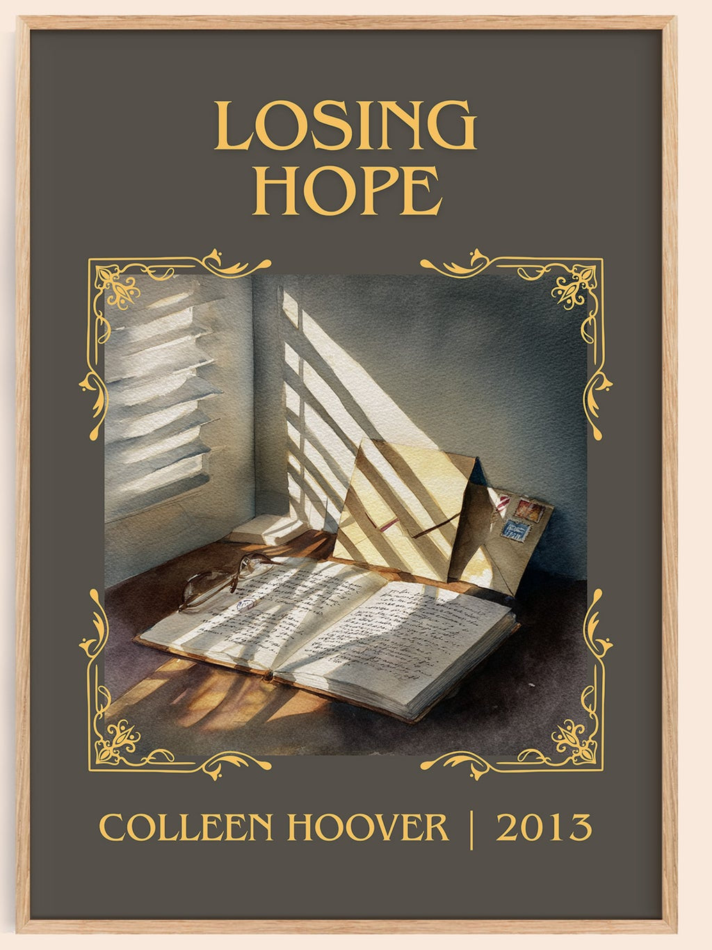 Losing Hope classic book art book poster by Colleen Hoover – framed literary art print