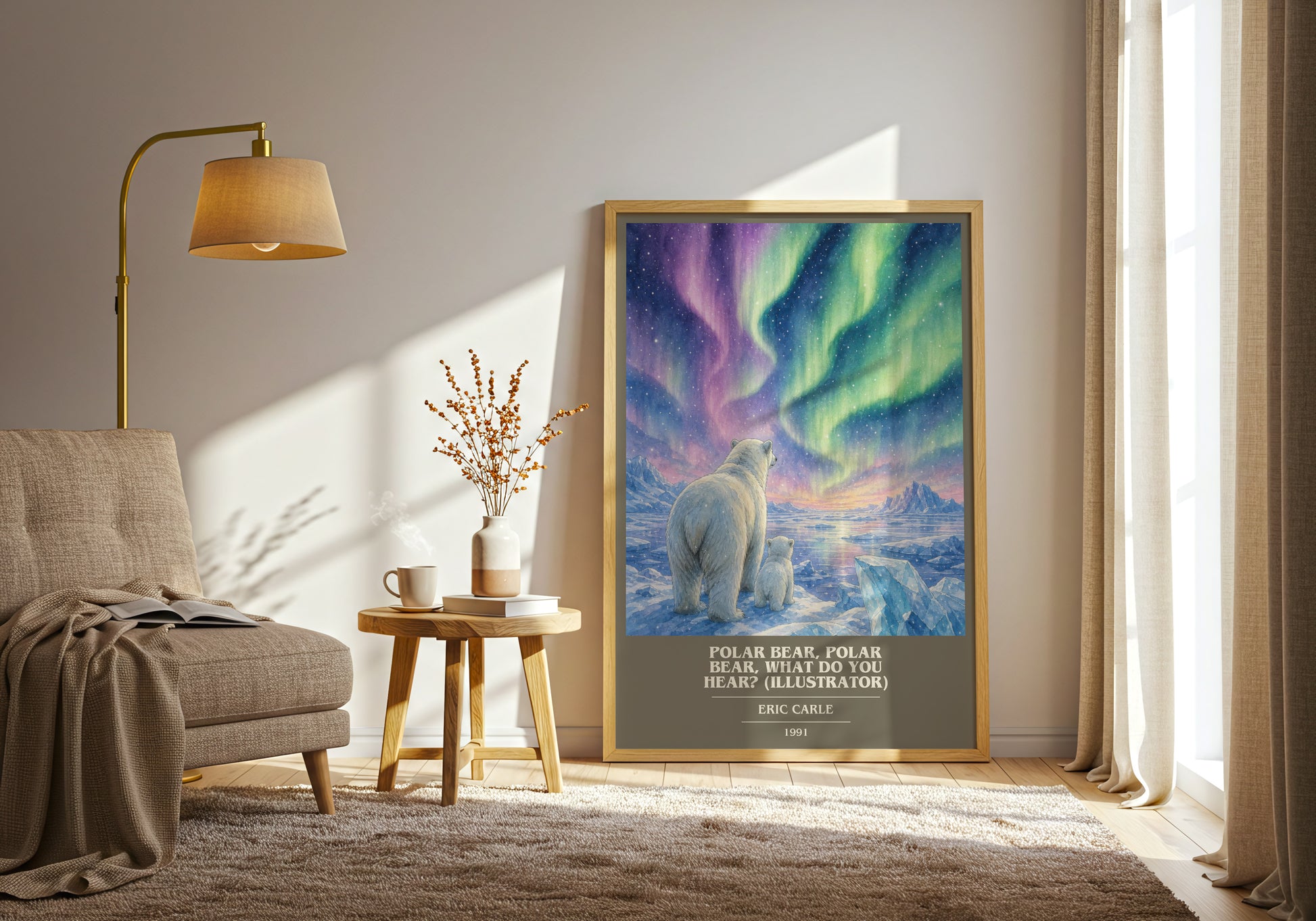 Polar Bear, Polar Bear, What Do You Hear? (Illustrator) book cover print on bookshelf – Eric Carle fan gift