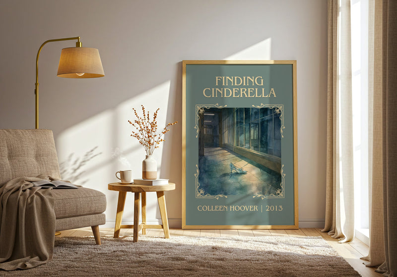 Finding Cinderella classic book art print in frame leaning in hallway – romance wall art