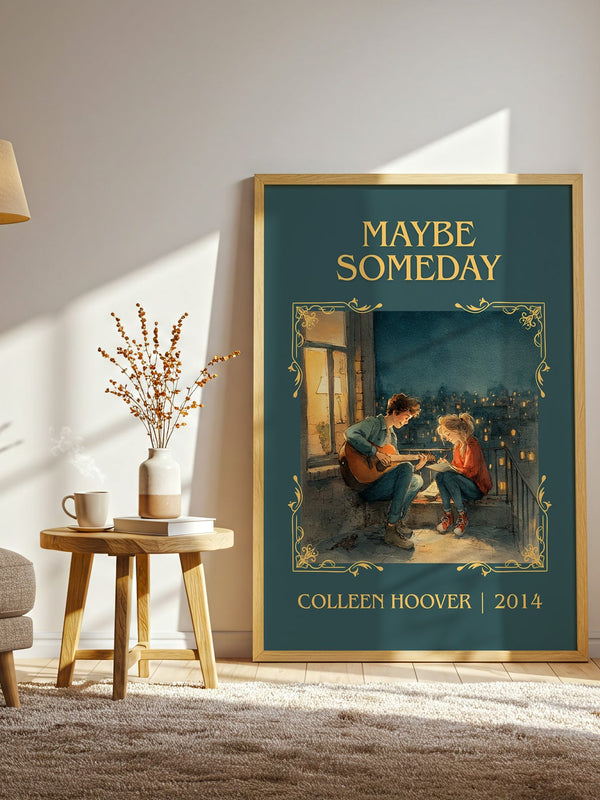 Maybe Someday classic book art print in frame leaning in hallway – romance wall art