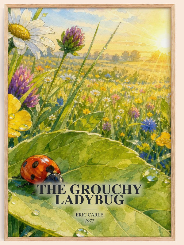 The Grouchy Ladybug watercolour book poster by Eric Carle – framed literary art print