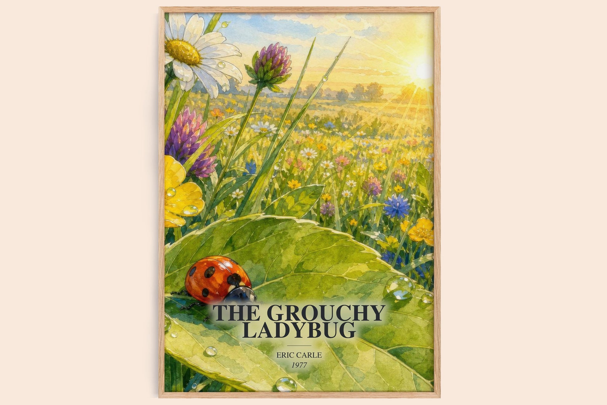 The Grouchy Ladybug watercolour book poster by Eric Carle – framed literary art print
