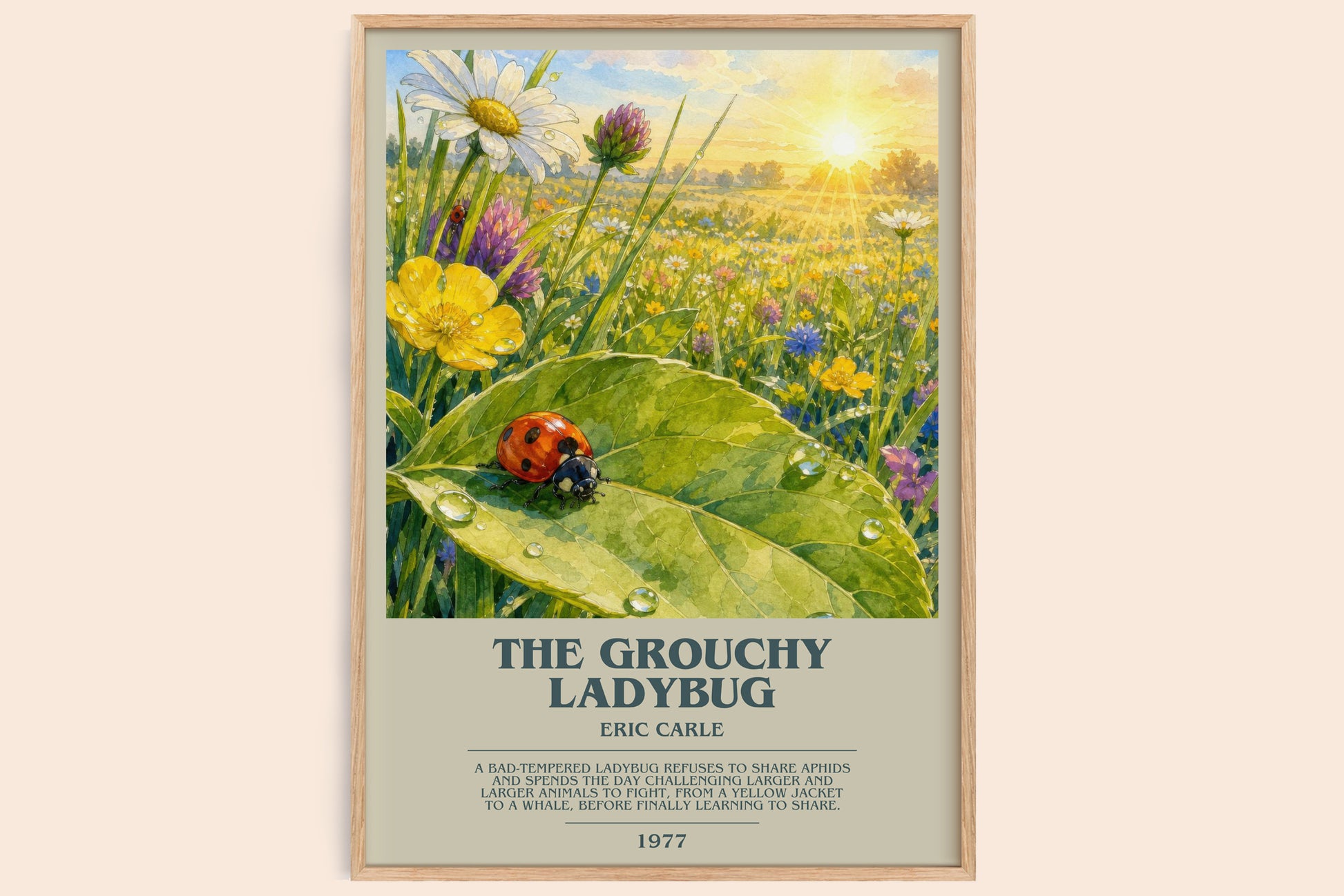 The Grouchy Ladybug bookish book poster by Eric Carle – framed literary art print