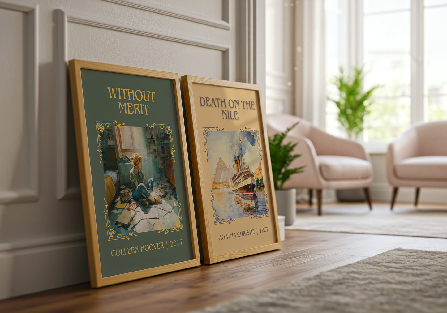 Without Merit classic book art print framed by window – literary home decor