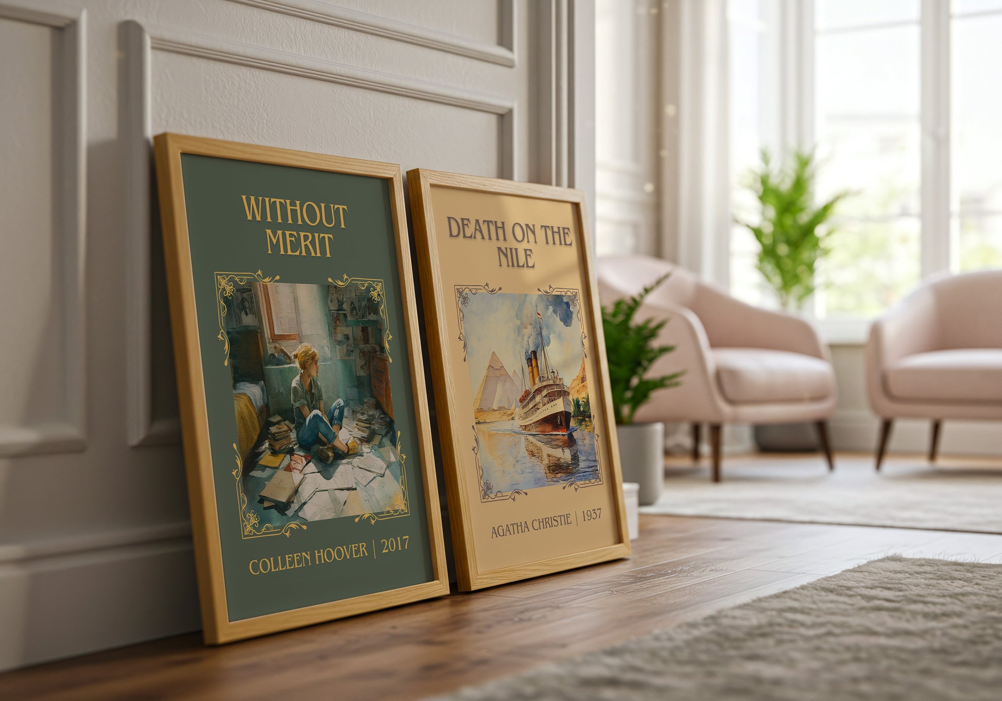 Without Merit classic book art print framed by window – literary home decor