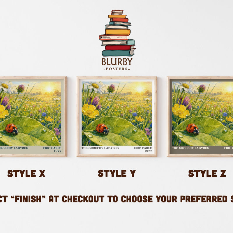 The Grouchy Ladybug literary print in frame leaning in hallway – childrens wall art