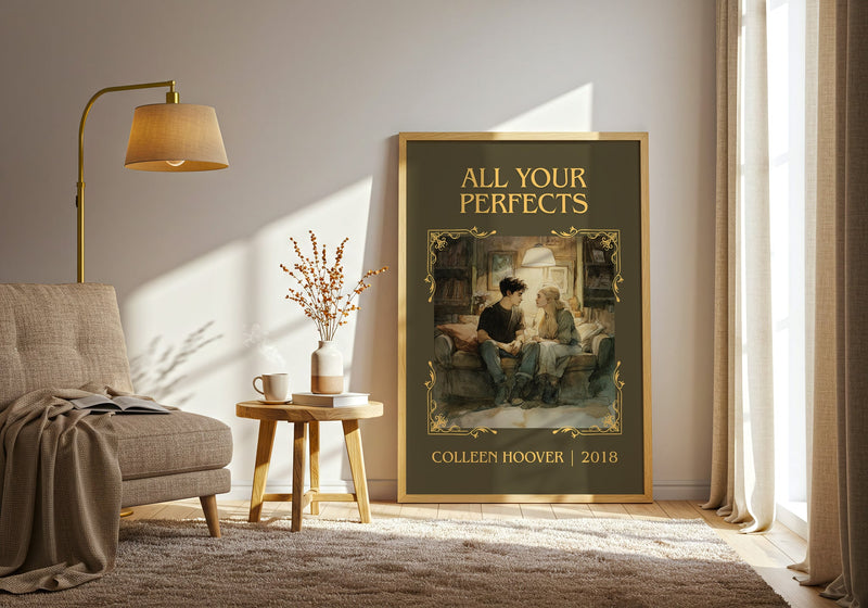 All Your Perfects classic book art print in frame leaning in hallway – romance wall art