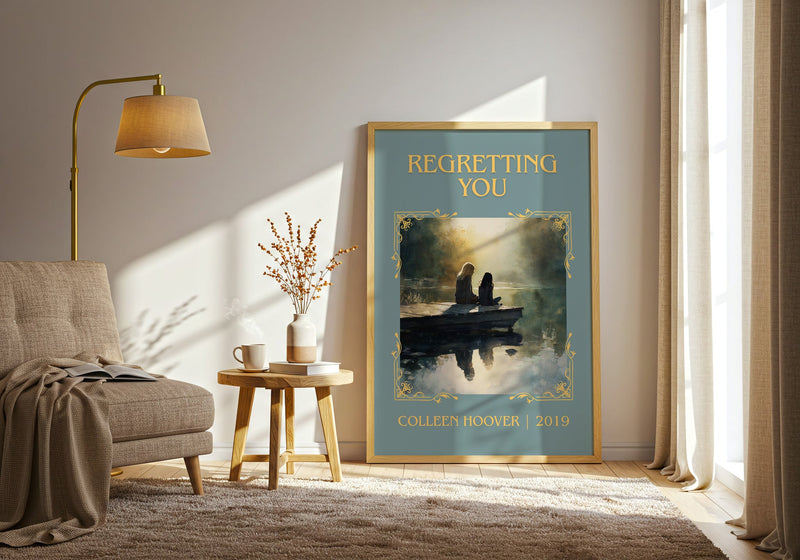 Regretting You classic book art print in frame leaning in hallway – romance wall art