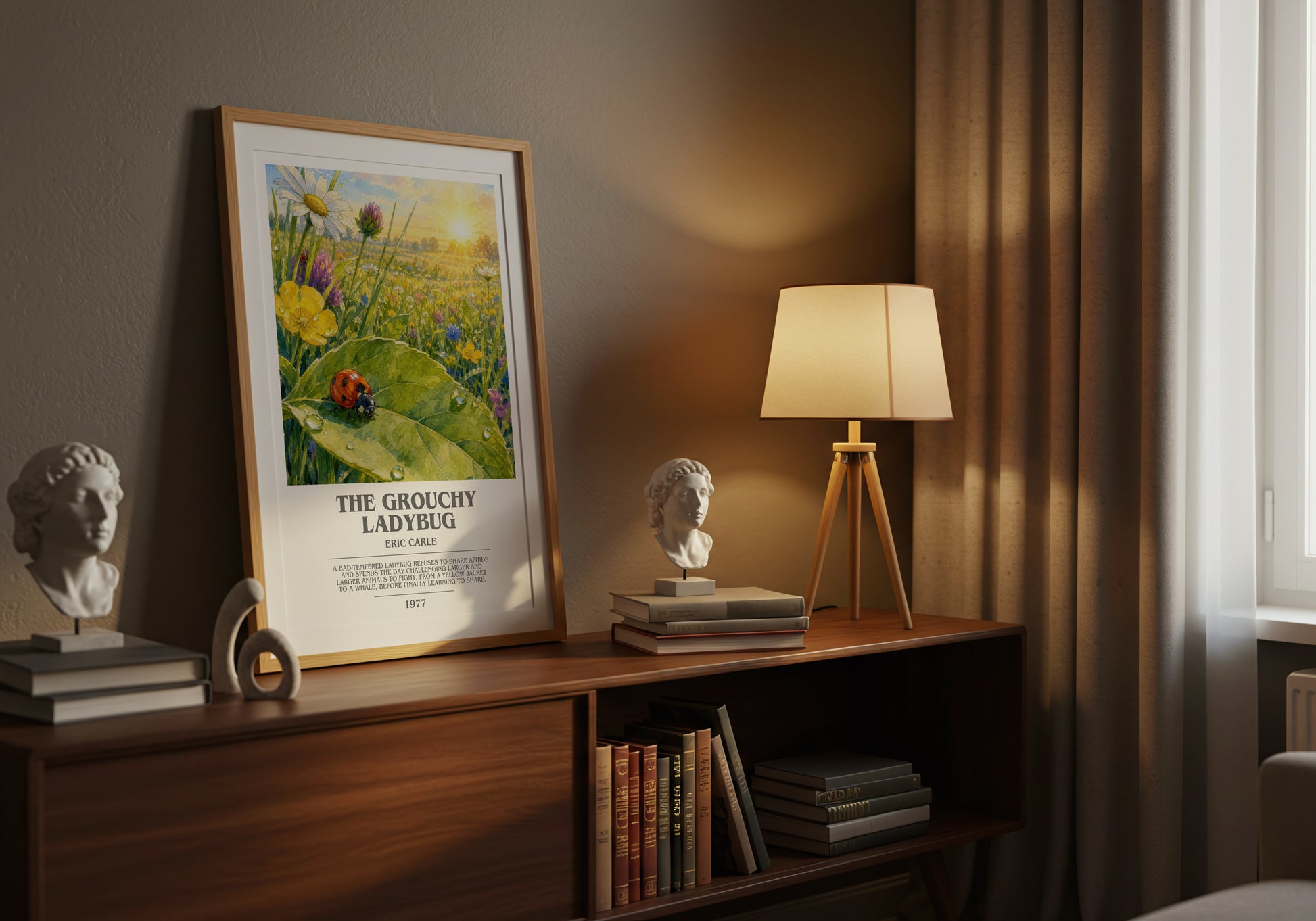 The Grouchy Ladybug bookish book poster framed on wall – childrens wall art